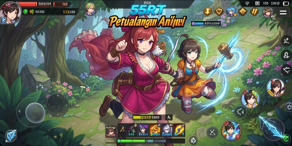 Tampilan gameplay seru di dunia anime yang penuh warna.