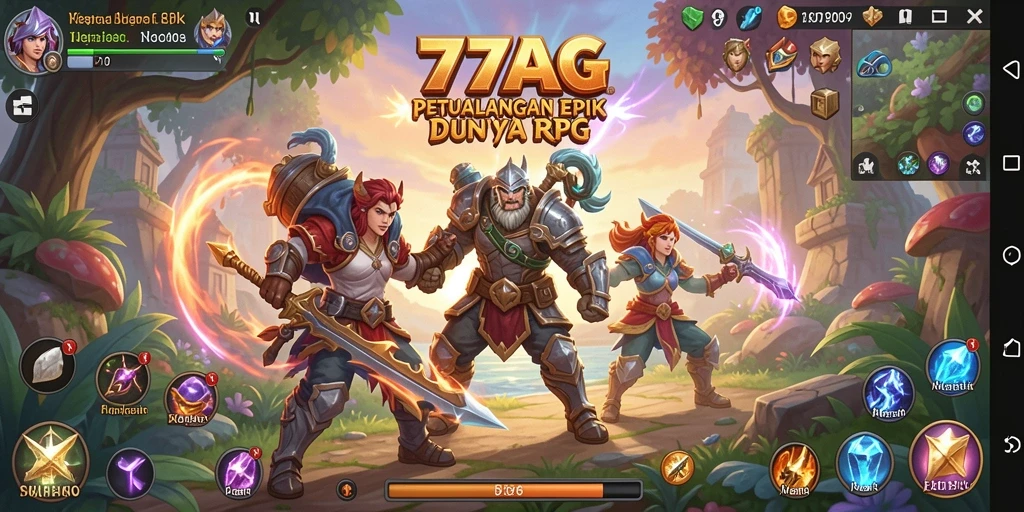Screenshot menampilkan pertarungan seru di dunia RPG 77AG.