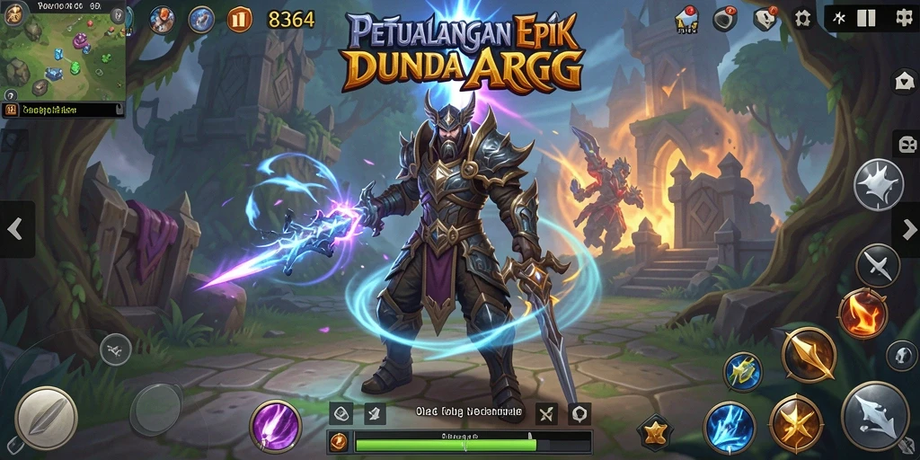 Screenshot gameplay 8364 menampilkan pertempuran epik dan eksplorasi dunia.