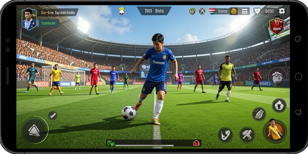Tampilan gameplay seru dalam DY01 yang menampilkan aksi sepak bola terbaik.