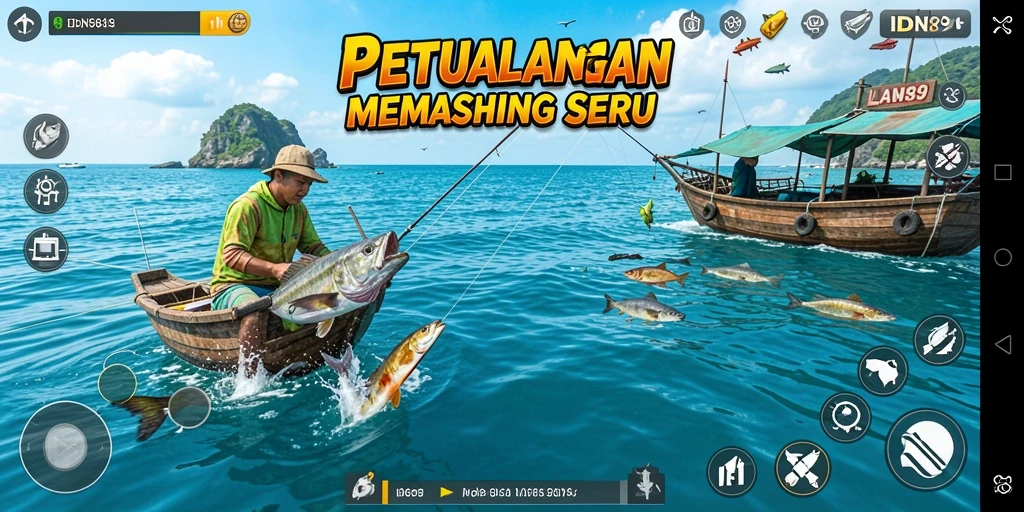 Tampilan gameplay IDN89 dengan visual memukau saat memancing.