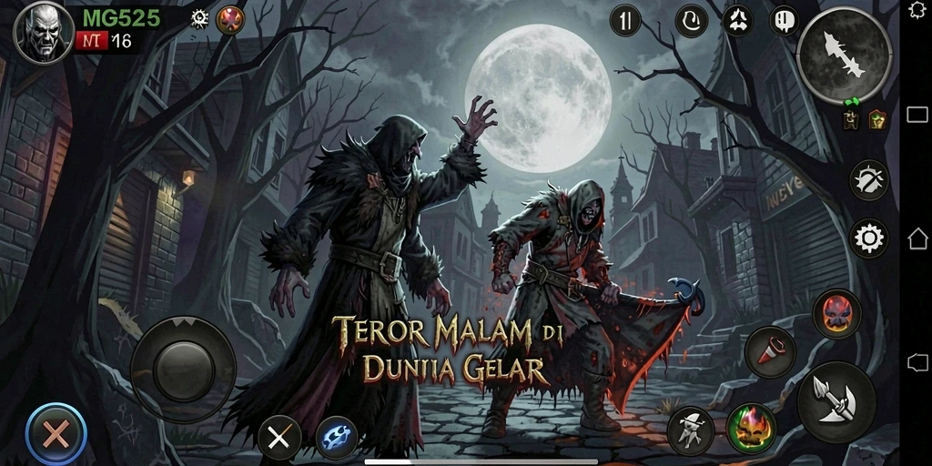 Screenshot gameplay menampilkan suasana mencekam dan karakter utama di tengah kegelapan.