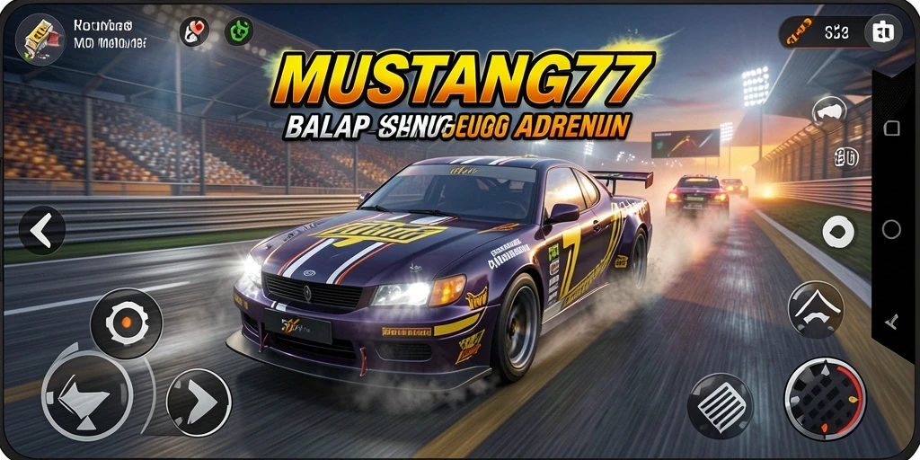 Tampilan gameplay balap yang mendebarkan dari MUSTANG77.