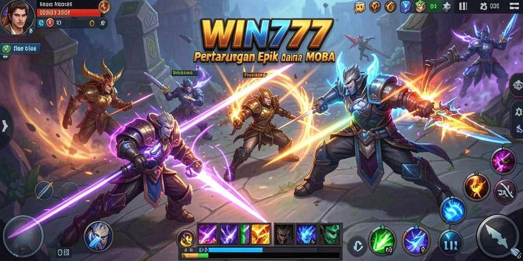 Tampilan aksi seru dalam permainan MOBA WIN777 yang menarik.